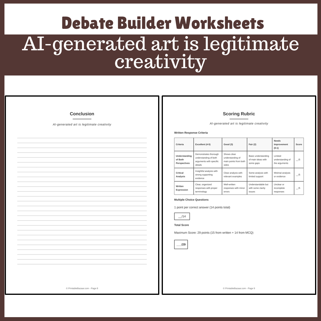 AI-generated art is legitimate creativity | Favour and Against Worksheet Printable Activity