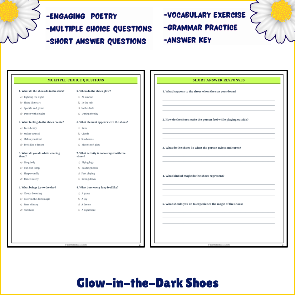 Glow-in-the-Dark Shoes | Poem Grammar Worksheet Printable Activity