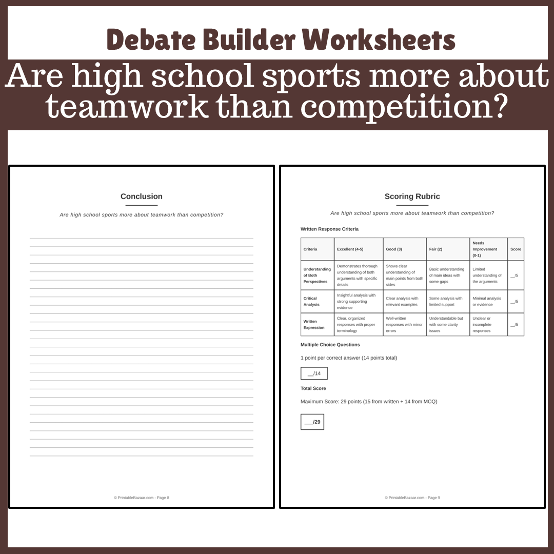 Are high school sports more about teamwork than competition? | Favour and Against Worksheet Printable Activity