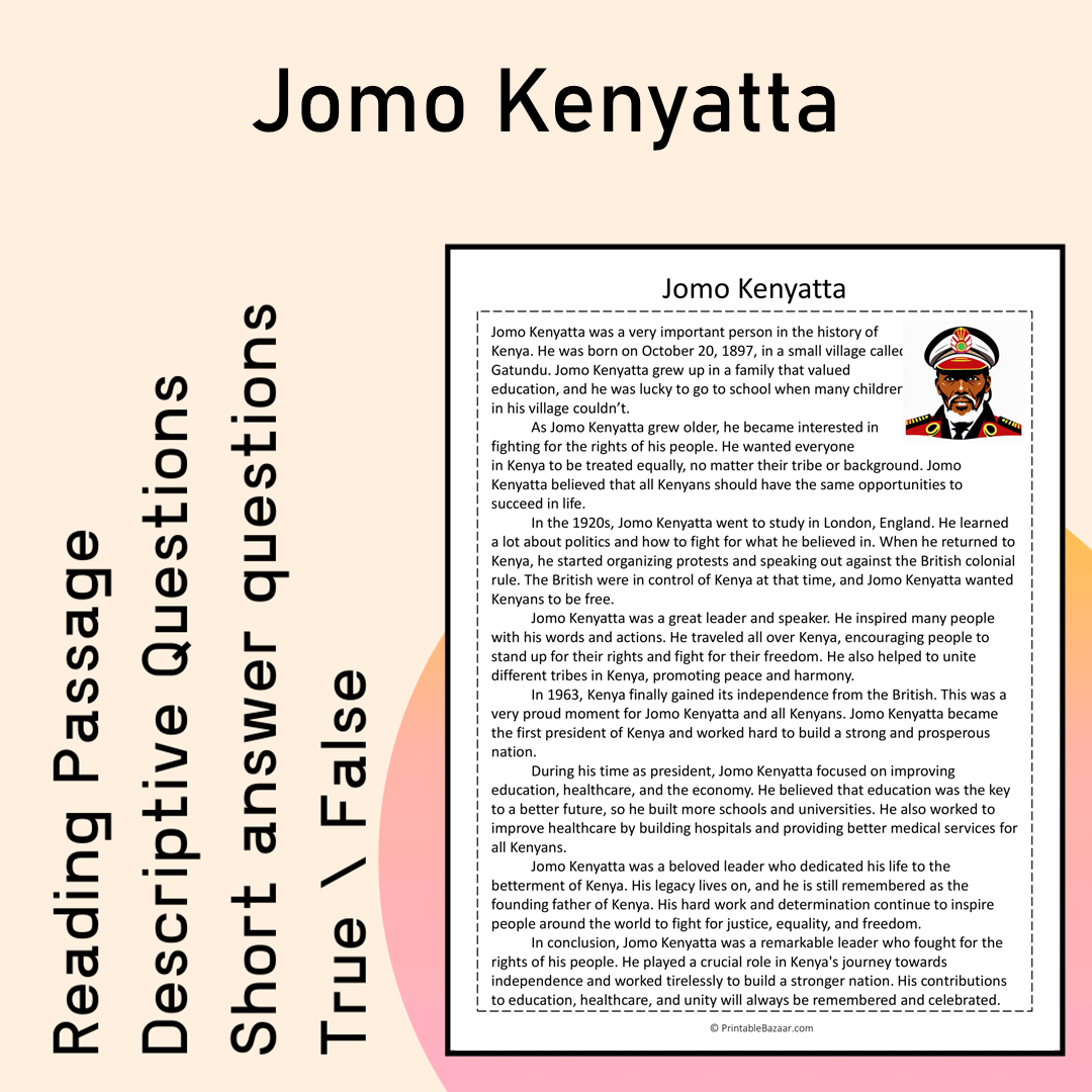 Jomo Kenyatta | Reading Comprehension Passage Printable Activity