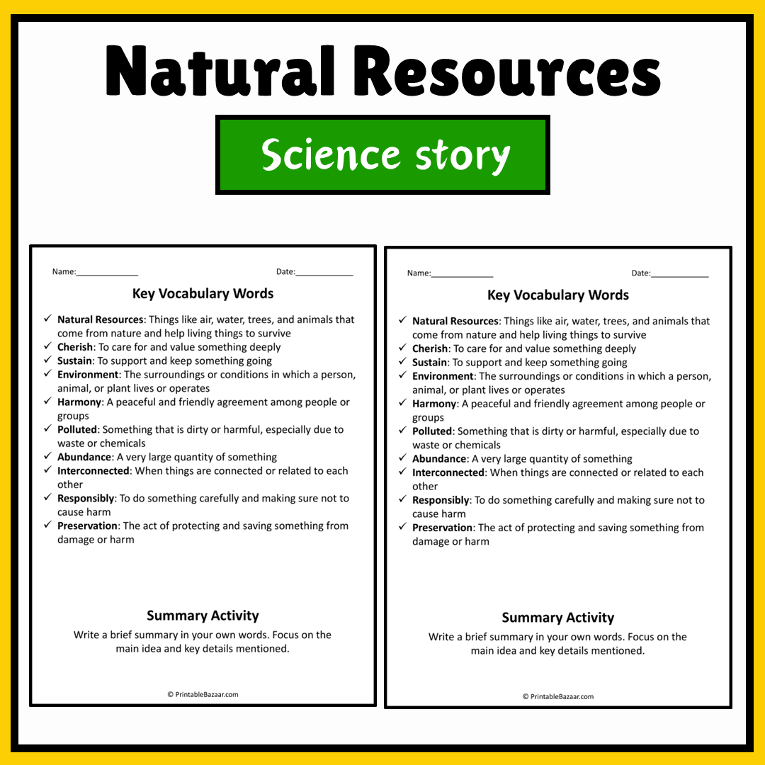 Natural Resources | Science Story Reading Comprehension Activity