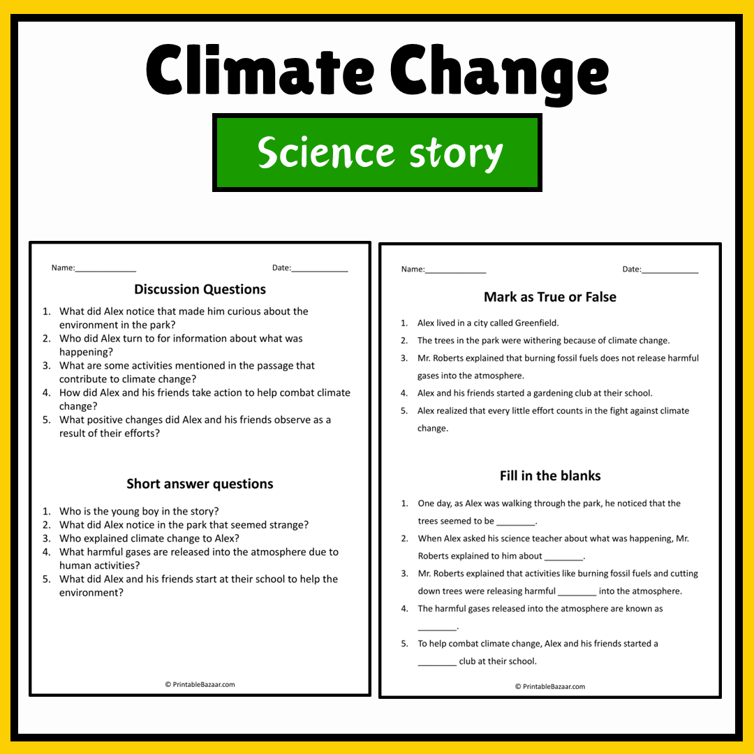 Climate Change | Science Story Reading Comprehension Activity