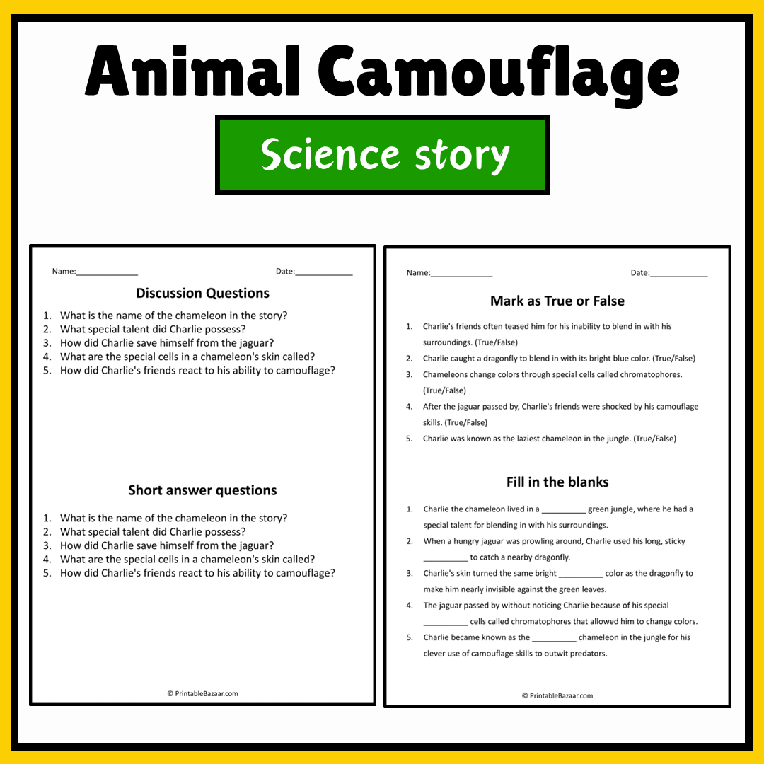 Animal Camouflage | Science Story Reading Comprehension Activity