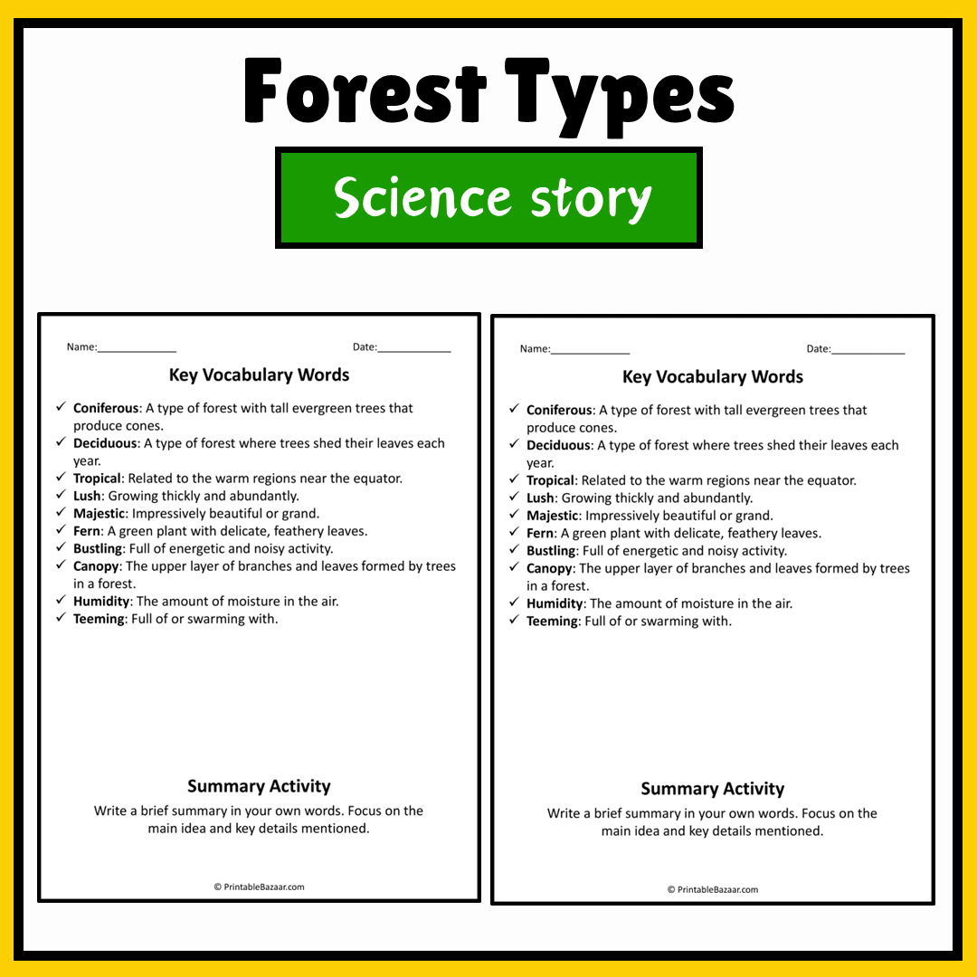 Forest Types | Science Story Reading Comprehension Activity