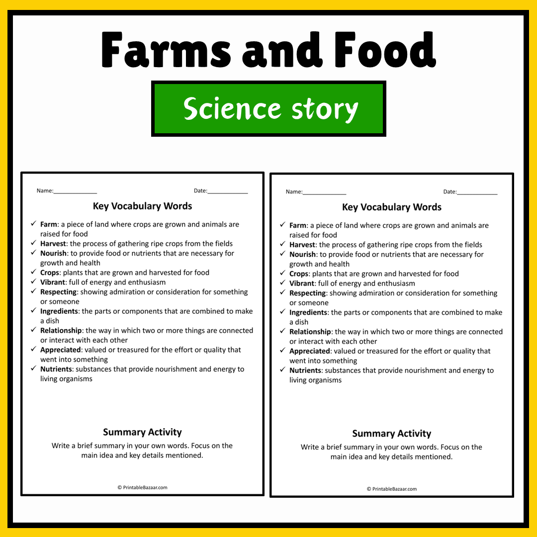 Farms and Food | Science Story Reading Comprehension Activity