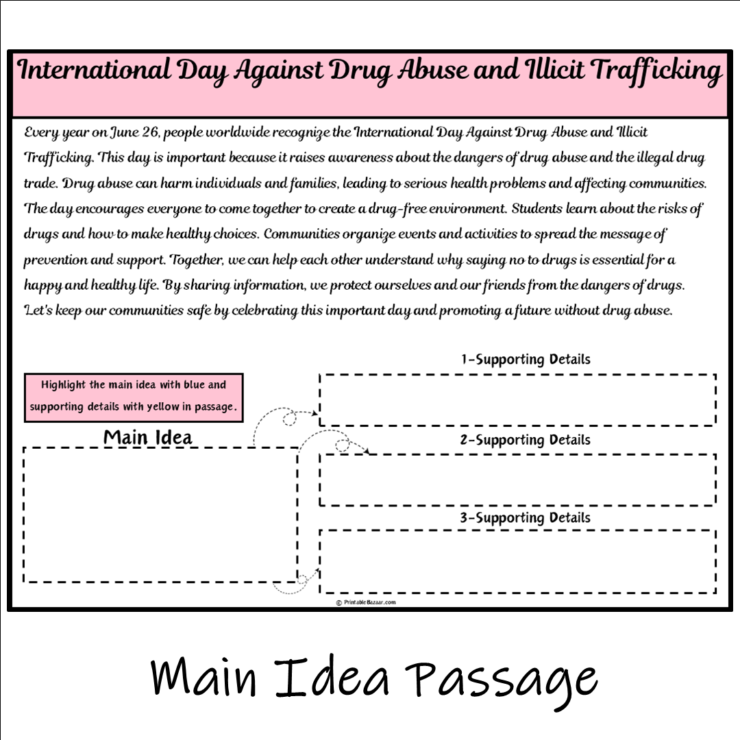 International Day Against Drug Abuse and Illicit Trafficking | Main Idea and Supporting Details Reading Passage and Questions