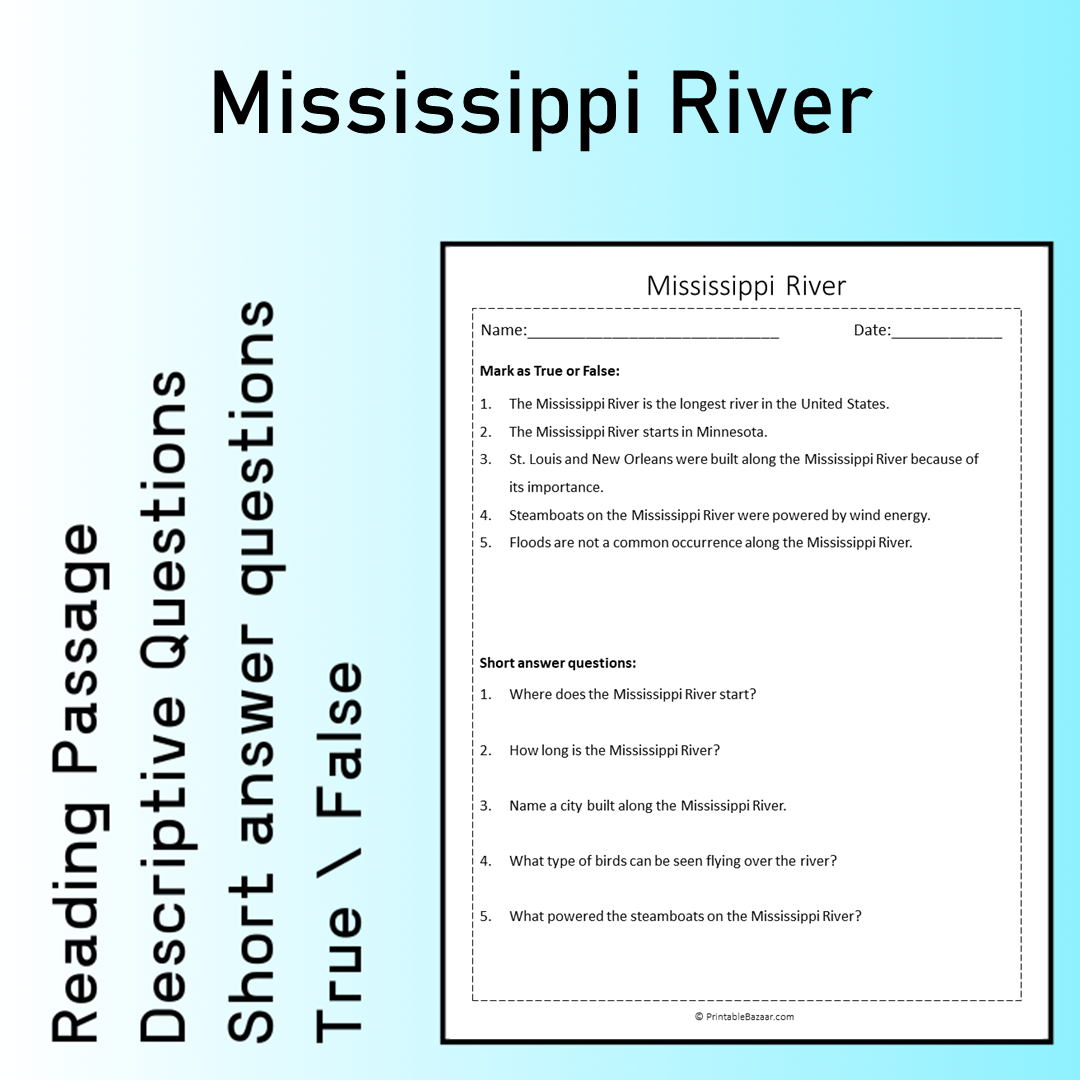 Mississippi River | Reading Comprehension Passage Printable Worksheet