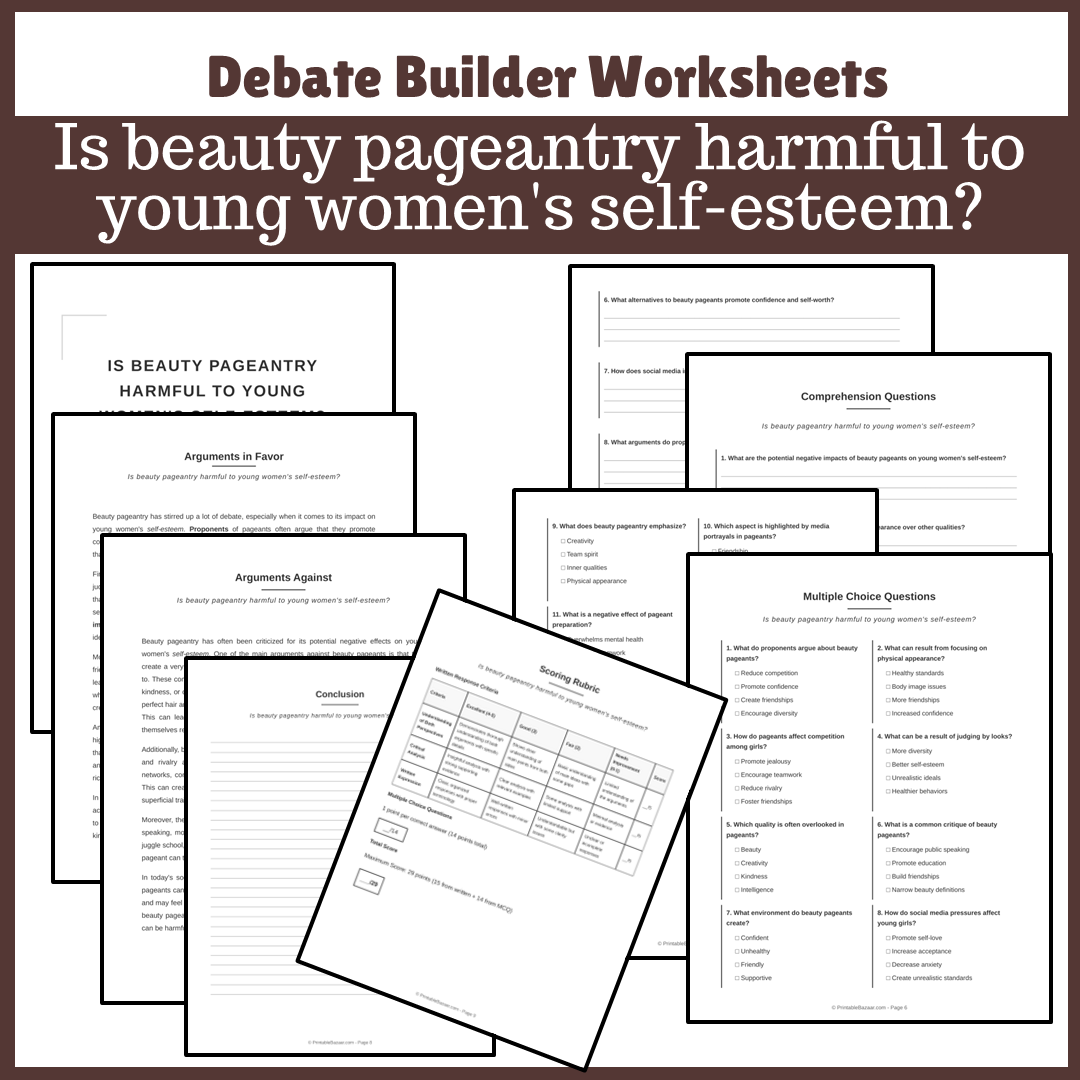 Is beauty pageantry harmful to young women's self-esteem? | Favour and Against Worksheet Printable Activity