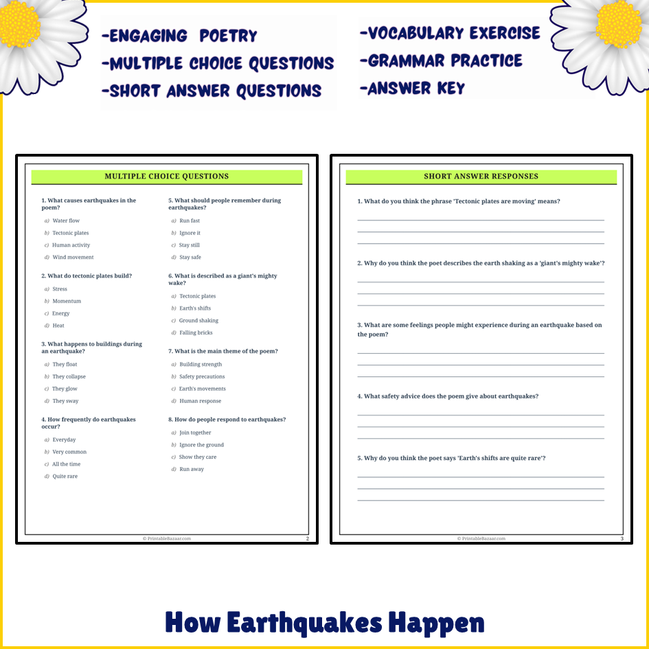 How Earthquakes Happen | Poem Grammar Worksheet Printable Activity