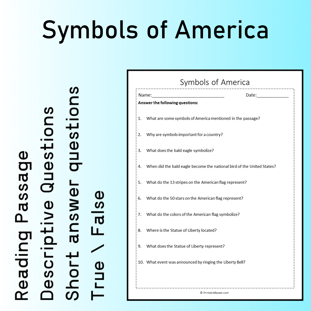 Symbols of America | Reading Comprehension Passage Printable Worksheet