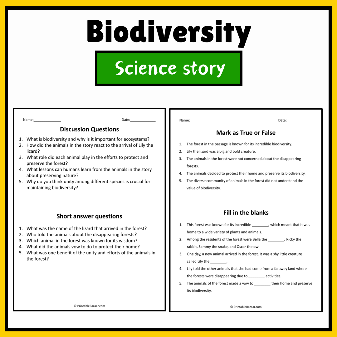 Biodiversity | Science Story Reading Comprehension Activity