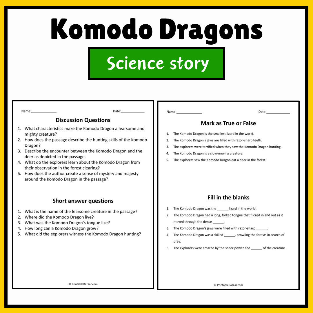 Komodo Dragons | Science Story Reading Comprehension Activity