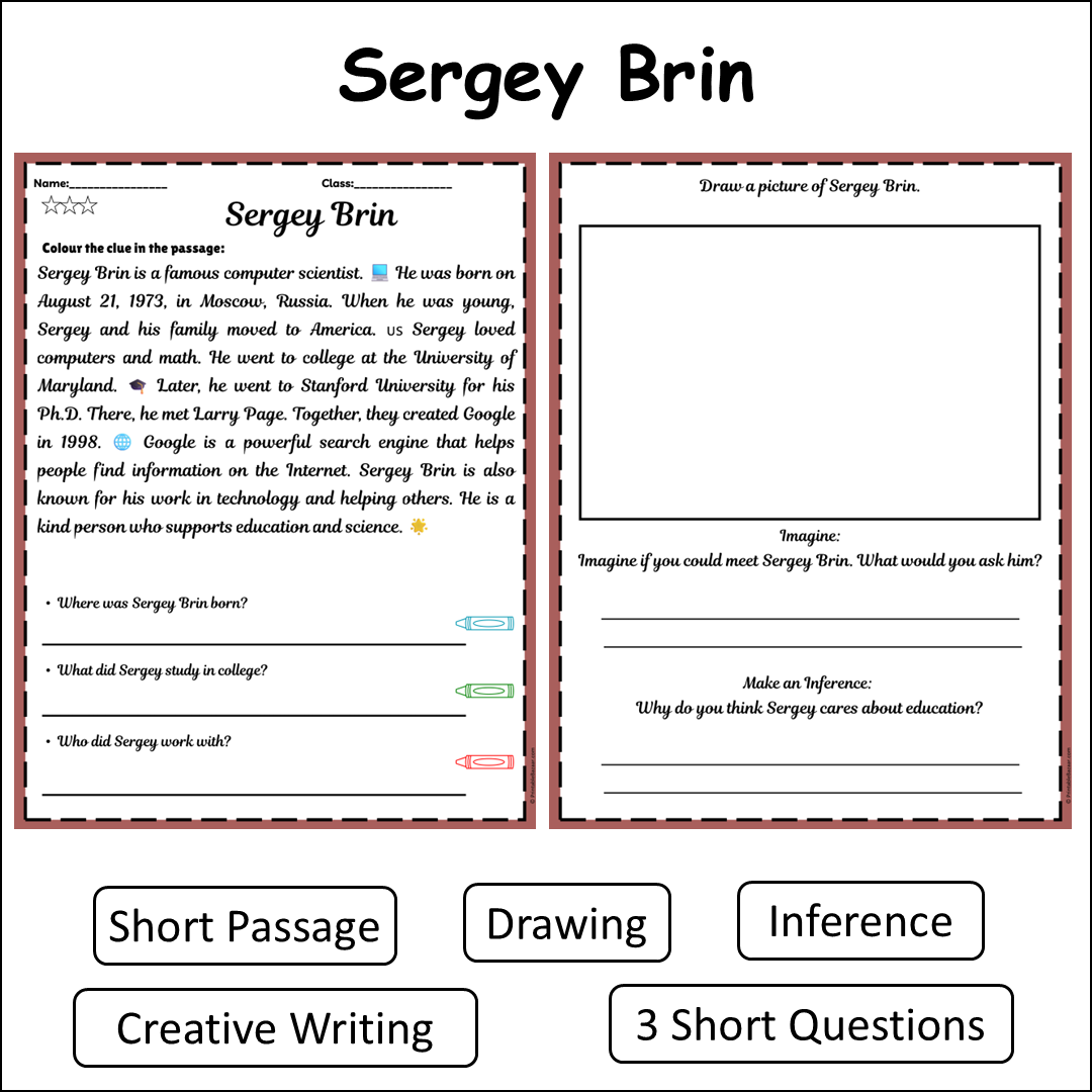 Sergey Brin | Short Reading Comprehension Creative Worksheet