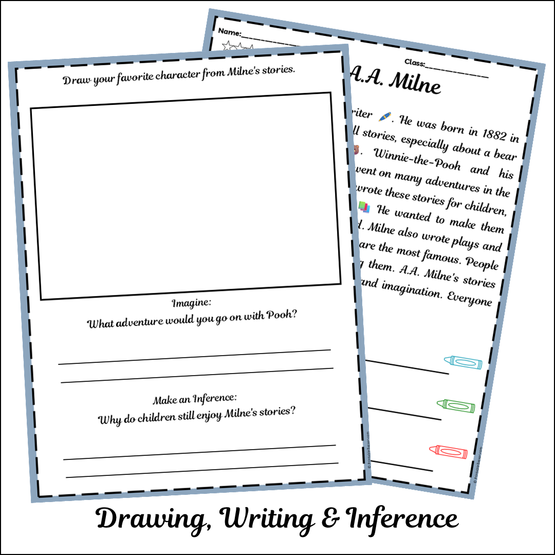 A.A. Milne | Short Reading Comprehension Creative Worksheet