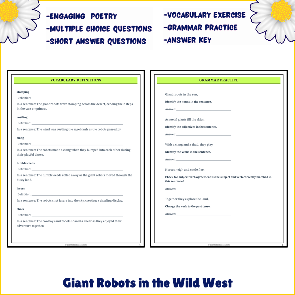 Giant Robots in the Wild West | Poem Grammar Worksheet Printable Activity