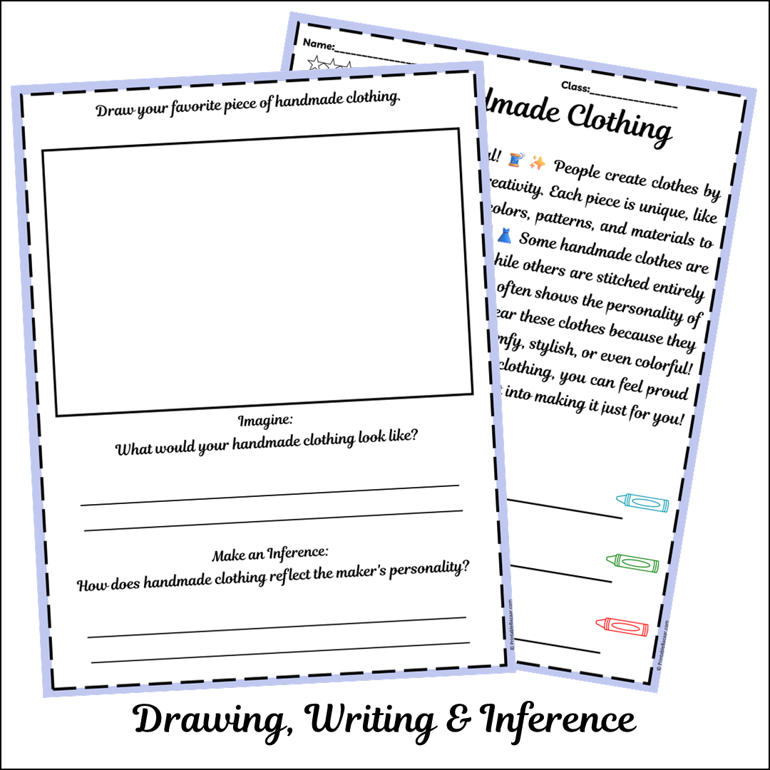 Handmade Clothing | Short Reading Comprehension Creative Worksheet