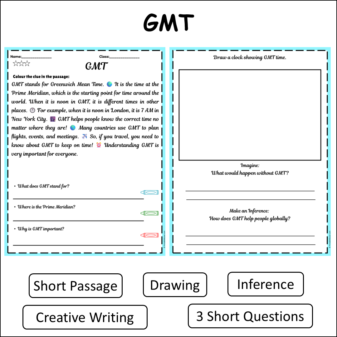 GMT | Short Reading Comprehension Creative Worksheet