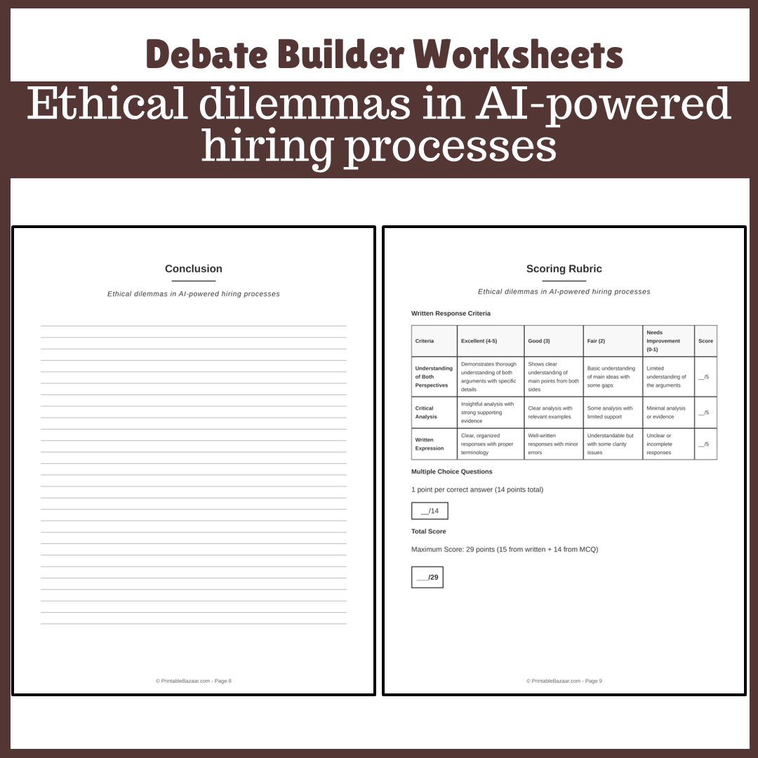 Ethical dilemmas in AI-powered hiring processes | Favour and Against Worksheet Printable Activity