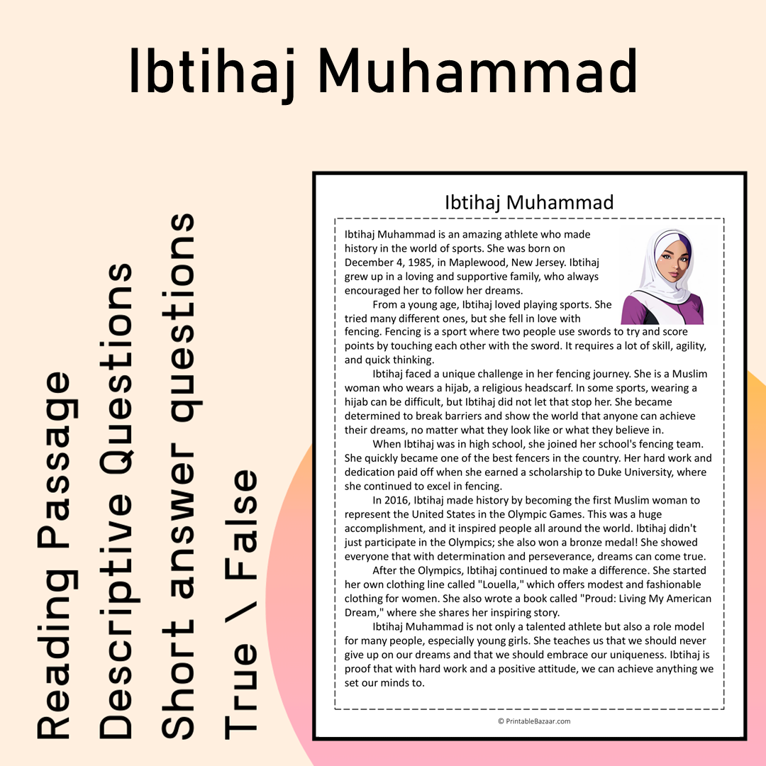 Ibtihaj Muhammad | Reading Comprehension Passage Printable Activity