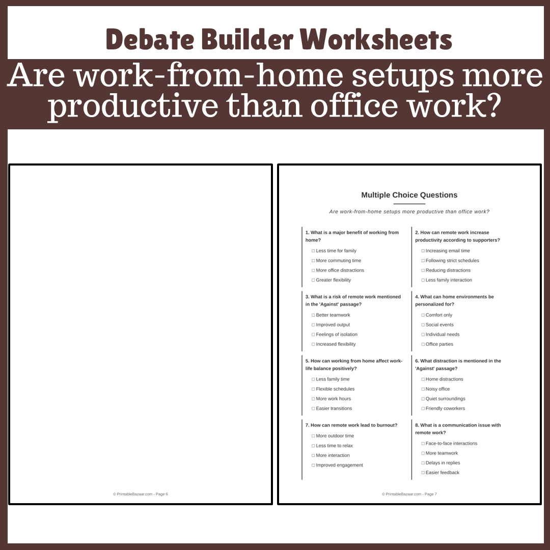 Are work-from-home setups more productive than office work? | Favour and Against Worksheet Printable Activity