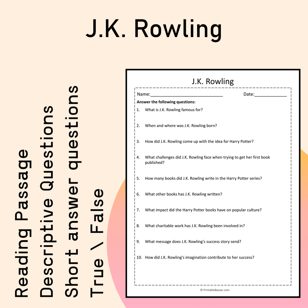 J.K. Rowling | Reading Comprehension Passage Printable Activity