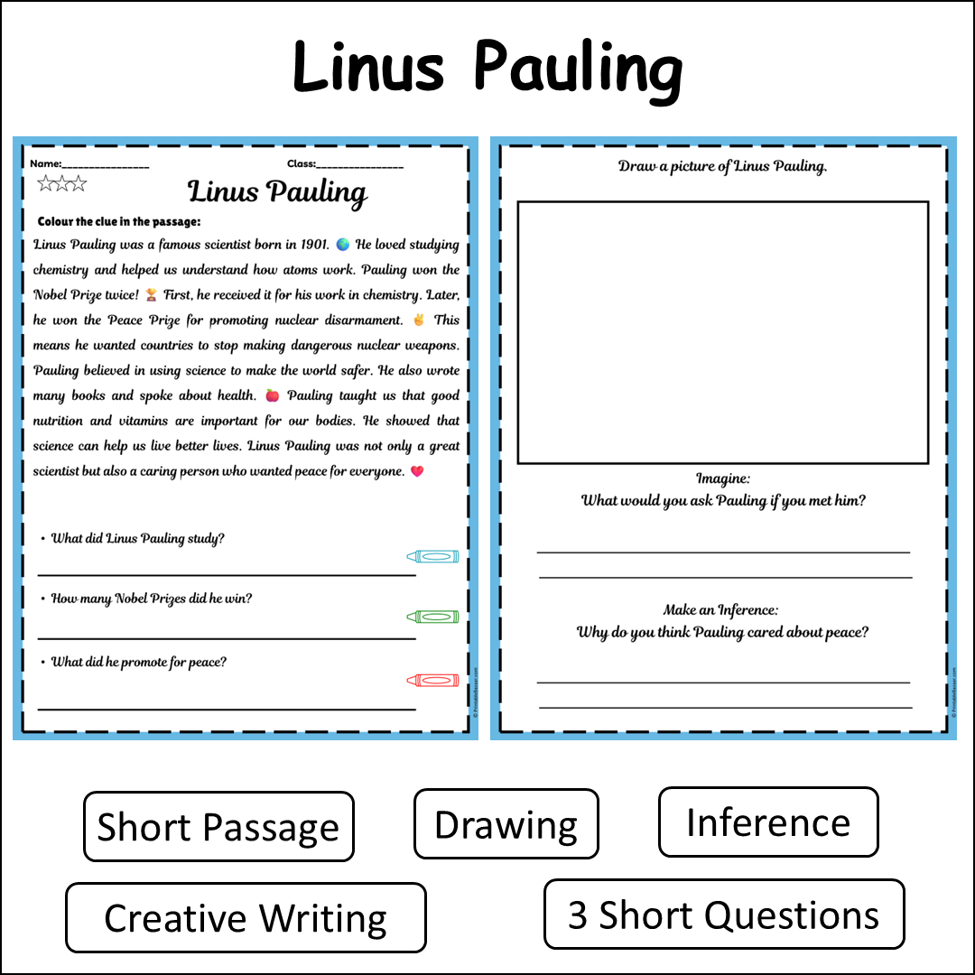 Linus Pauling | Short Reading Comprehension Creative Worksheet