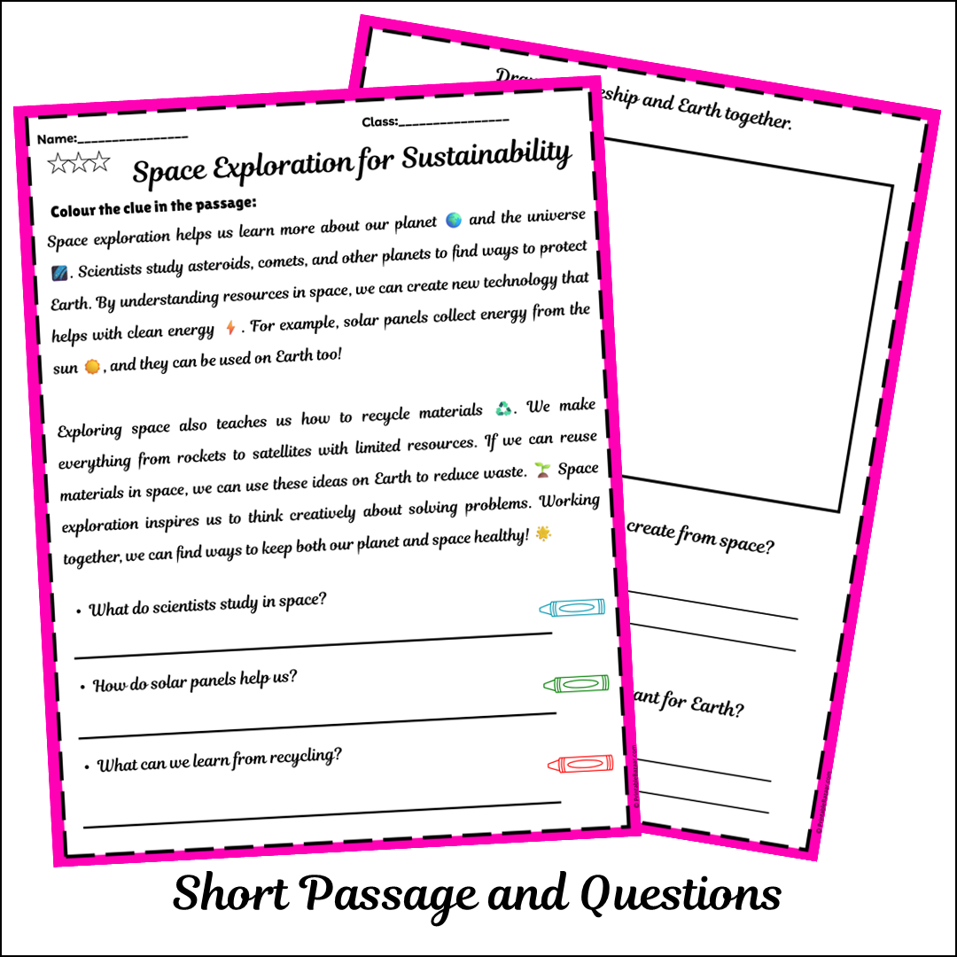 Space Exploration for Sustainability | Short Reading Comprehension Creative Worksheet