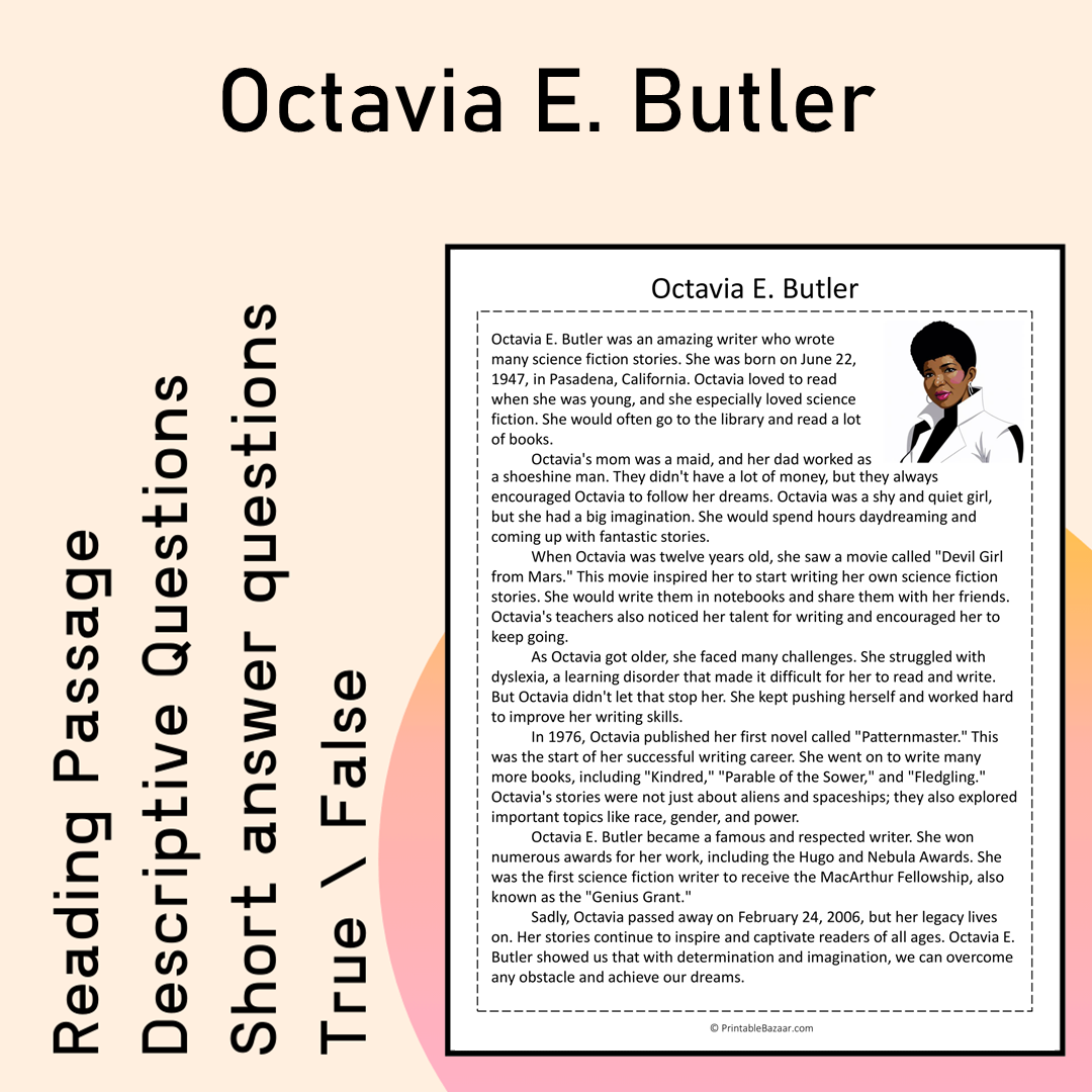Octavia E. Butler | Reading Comprehension Passage Printable Activity