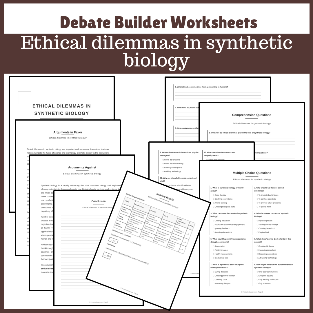 Ethical dilemmas in synthetic biology | Favour and Against Worksheet Printable Activity