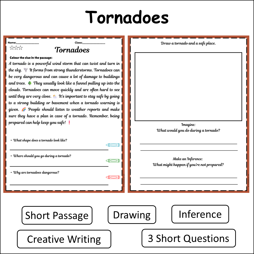 Tornadoes | Short Reading Comprehension Creative Worksheet