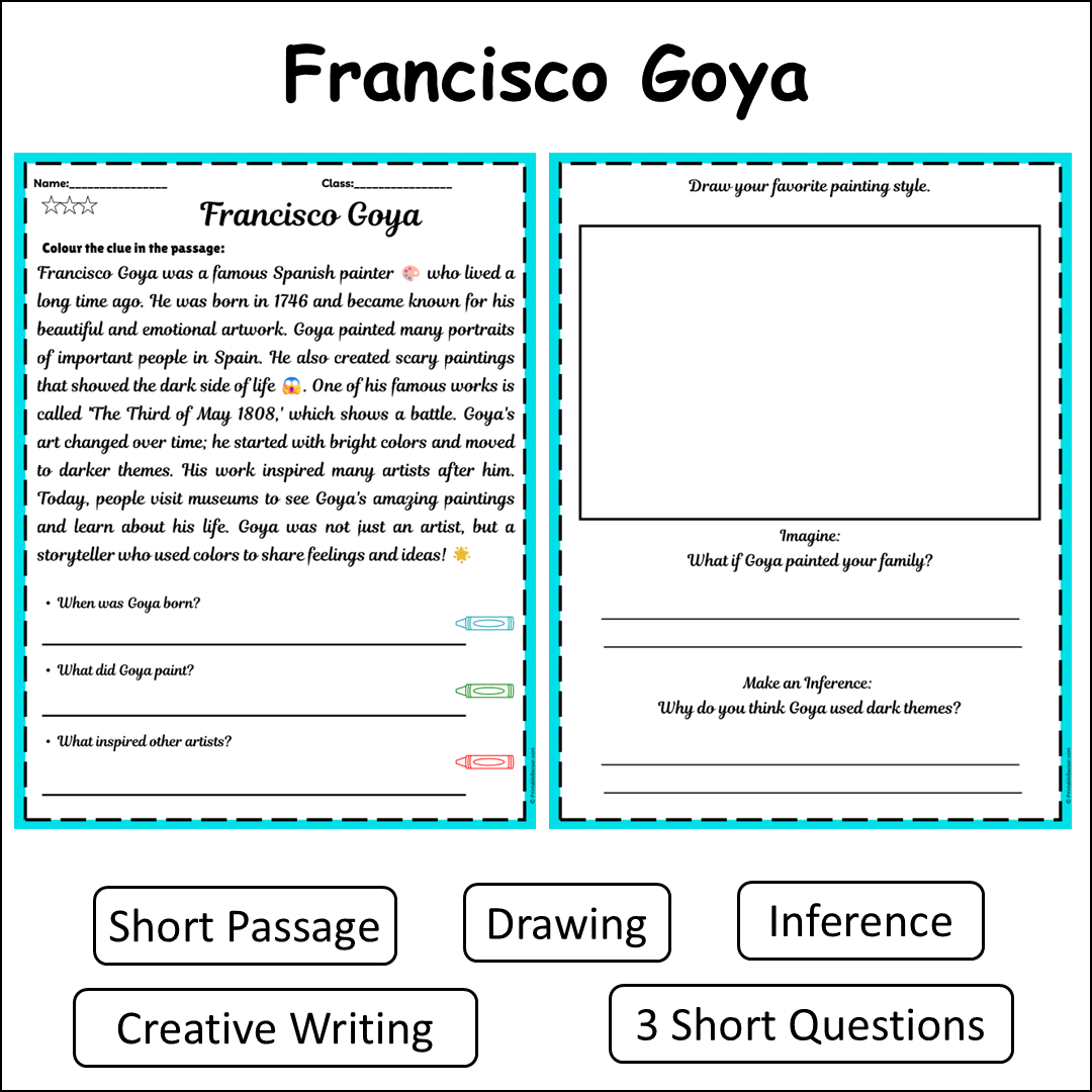 Francisco Goya | Short Reading Comprehension Creative Worksheet