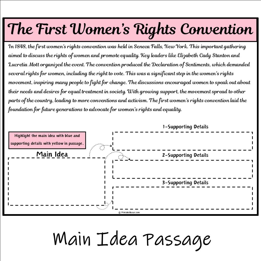 The First Women’s Rights Convention | Main Idea and Supporting Details Reading Passage and Questions
