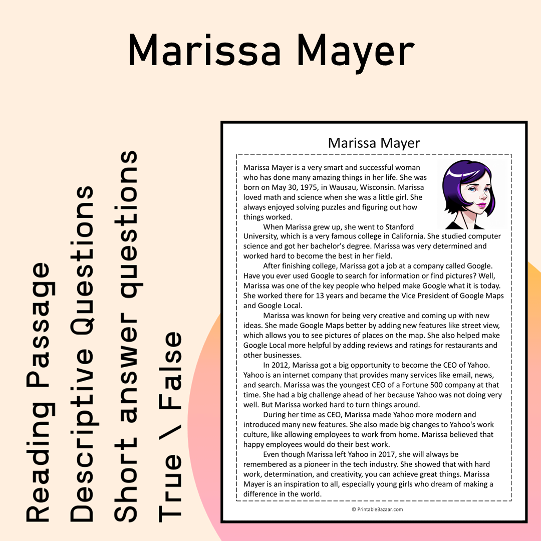 Marissa Mayer | Reading Comprehension Passage Printable Activity