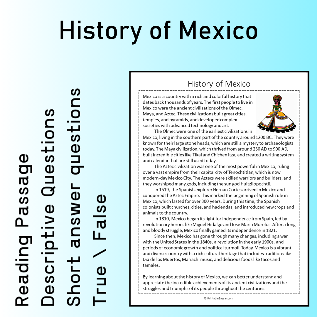 History of Mexico | Reading Comprehension Passage Printable Worksheet