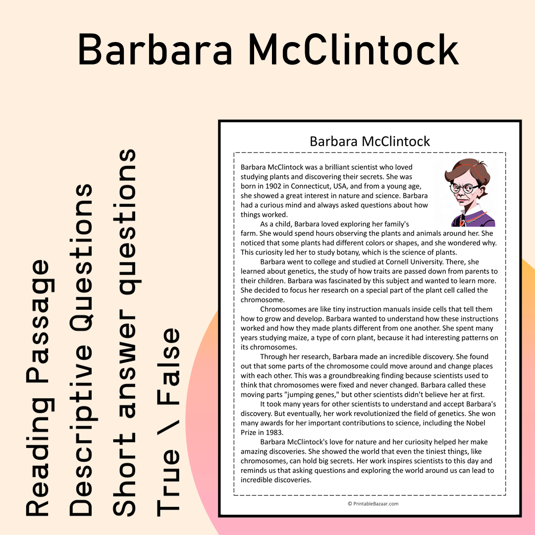 Barbara McClintock | Reading Comprehension Passage Printable Activity