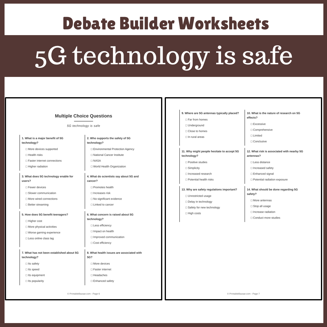 5G technology is safe | Favour and Against Worksheet Printable Activity