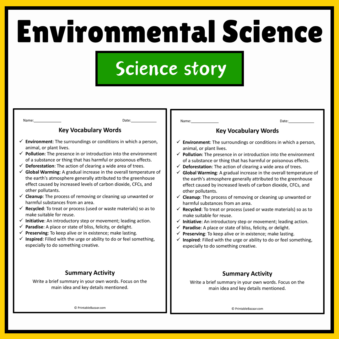 Environmental Science | Science Story Reading Comprehension Activity
