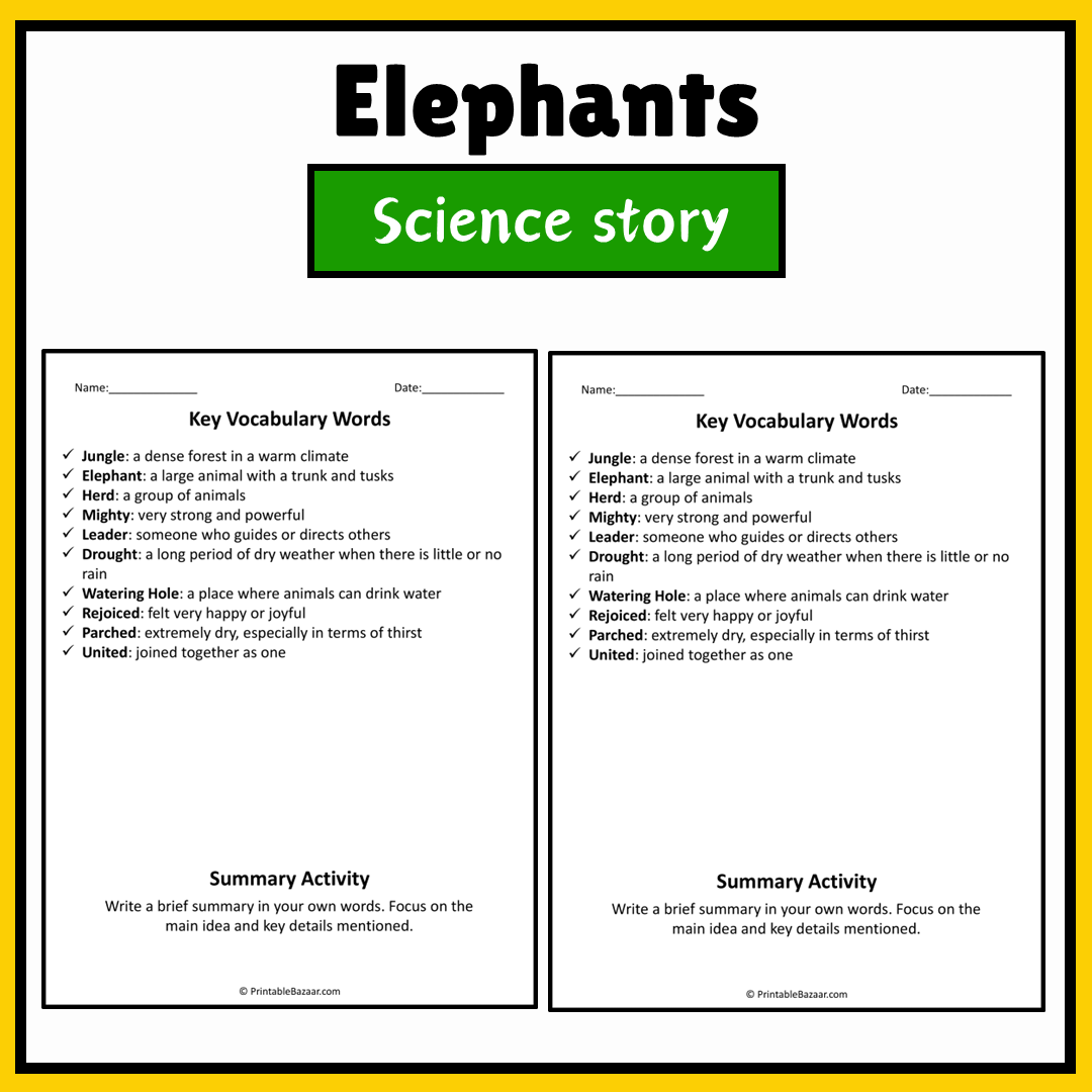 Elephants | Science Story Reading Comprehension Activity