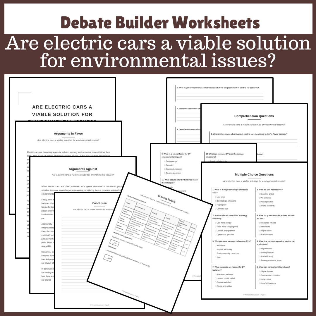 Are electric cars a viable solution for environmental issues? | Favour and Against Worksheet Printable Activity