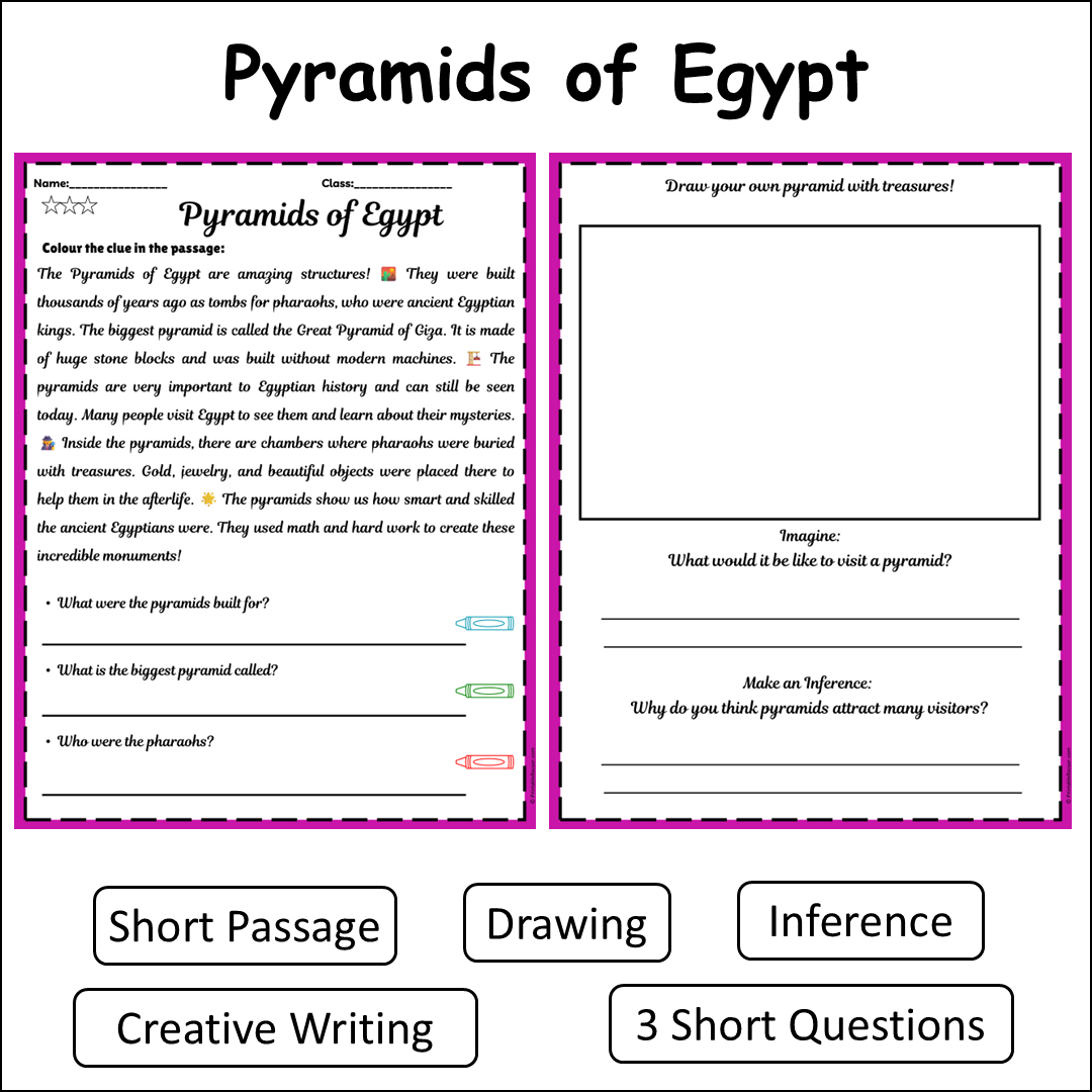 Pyramids of Egypt | Short Reading Comprehension Creative Worksheet