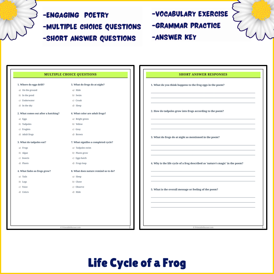 Life Cycle of a Frog | Poem Grammar Worksheet Printable Activity