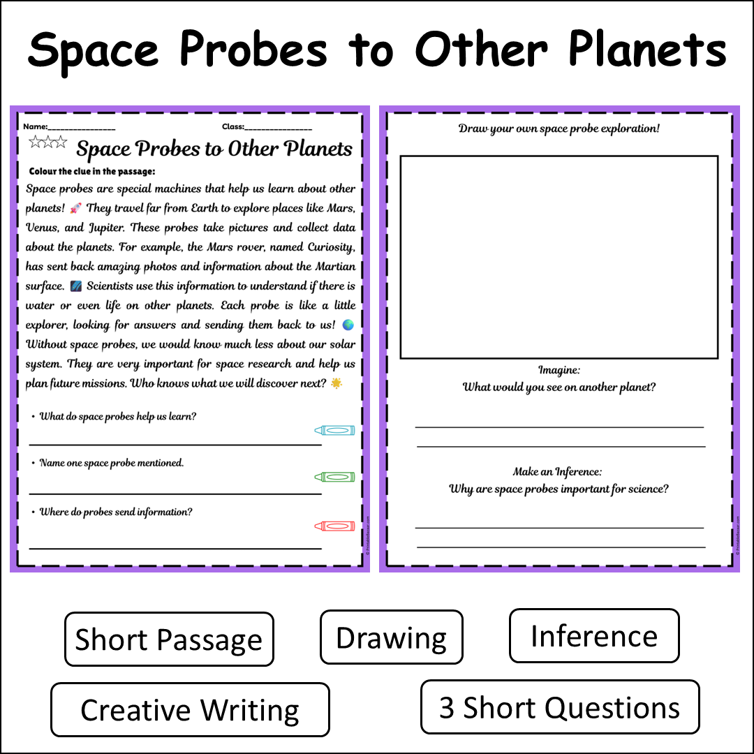 Space Probes to Other Planets | Short Reading Comprehension Creative Worksheet