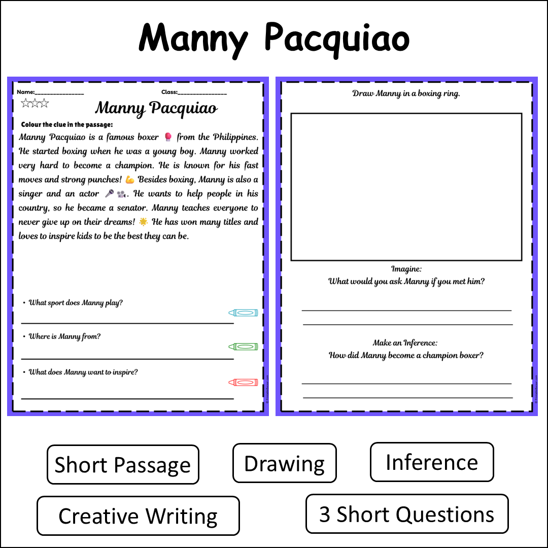 Manny Pacquiao | Short Reading Comprehension Creative Worksheet