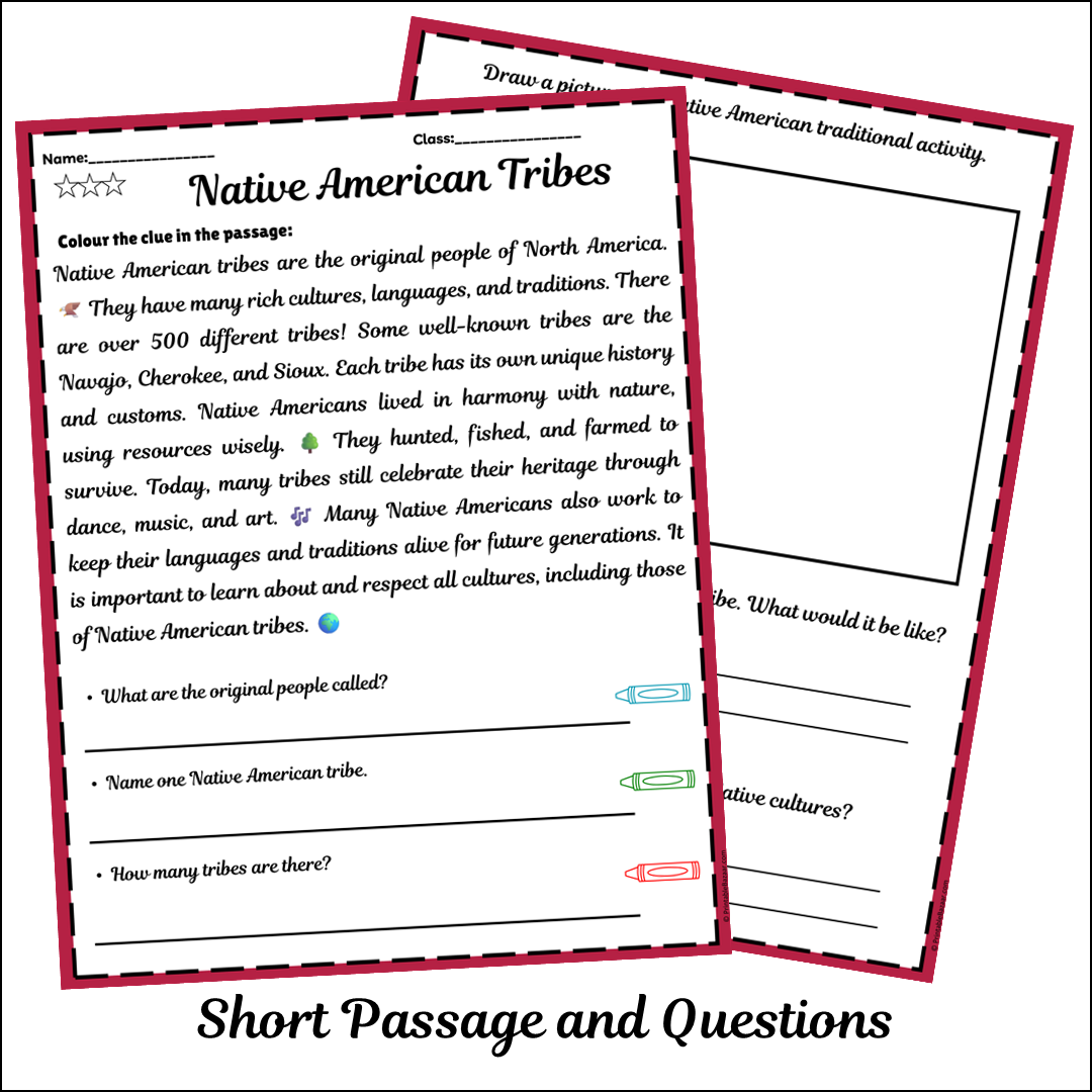 Native American Tribes | Short Reading Comprehension Creative Worksheet