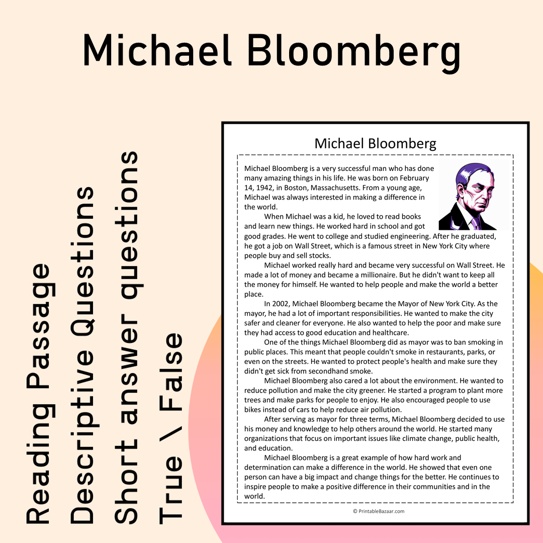 Michael Bloomberg | Reading Comprehension Passage Printable Activity