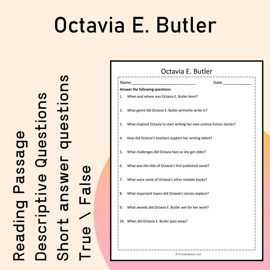 Octavia E. Butler | Reading Comprehension Passage Printable Activity