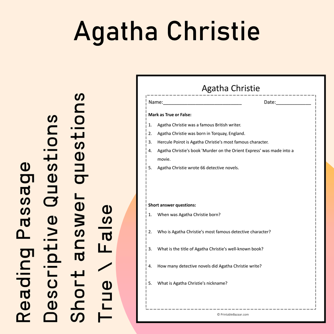 Agatha Christie | Reading Comprehension Passage Printable Activity