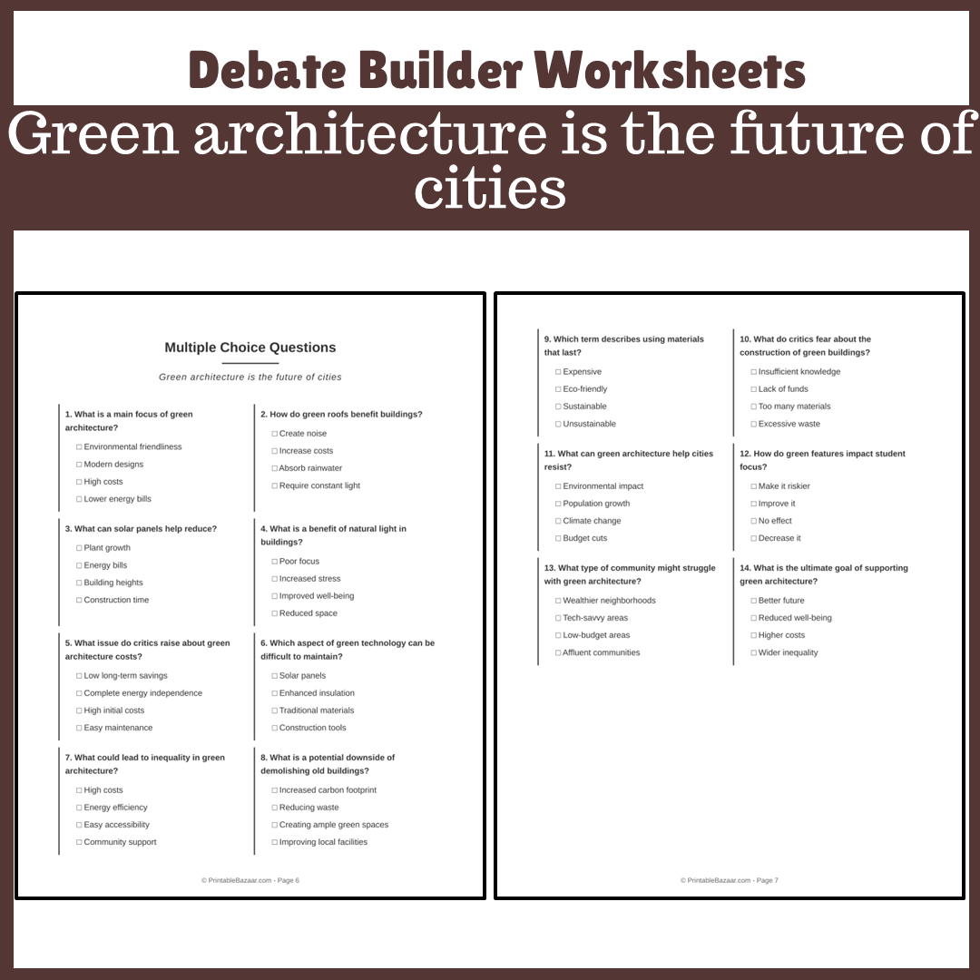 Green architecture is the future of cities | Favour and Against Worksheet Printable Activity