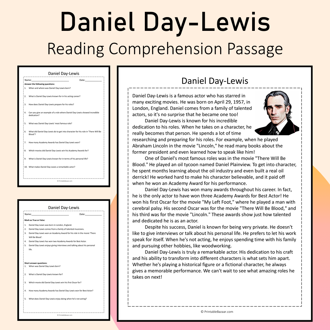 Daniel Day-Lewis | Reading Comprehension Passage Printable Activity