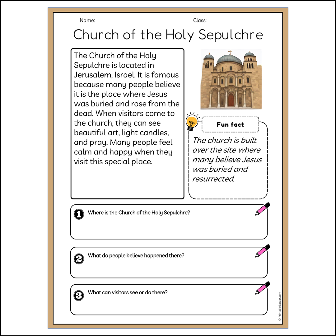 Church of the Holy Sepulchre | Reading Passage Comprehension Questions Writing Facts Worksheet